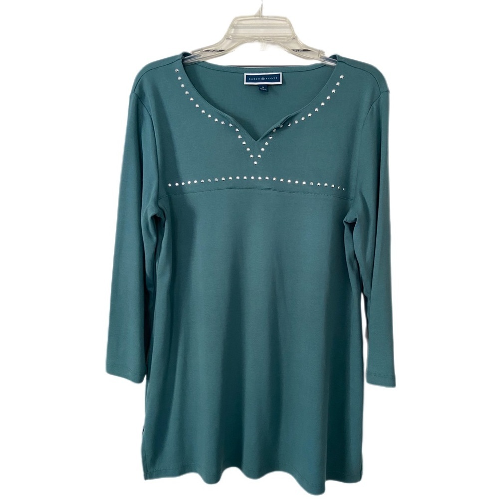 Karen Scott Teal Long-Sleeve Tunic with Stud Detail